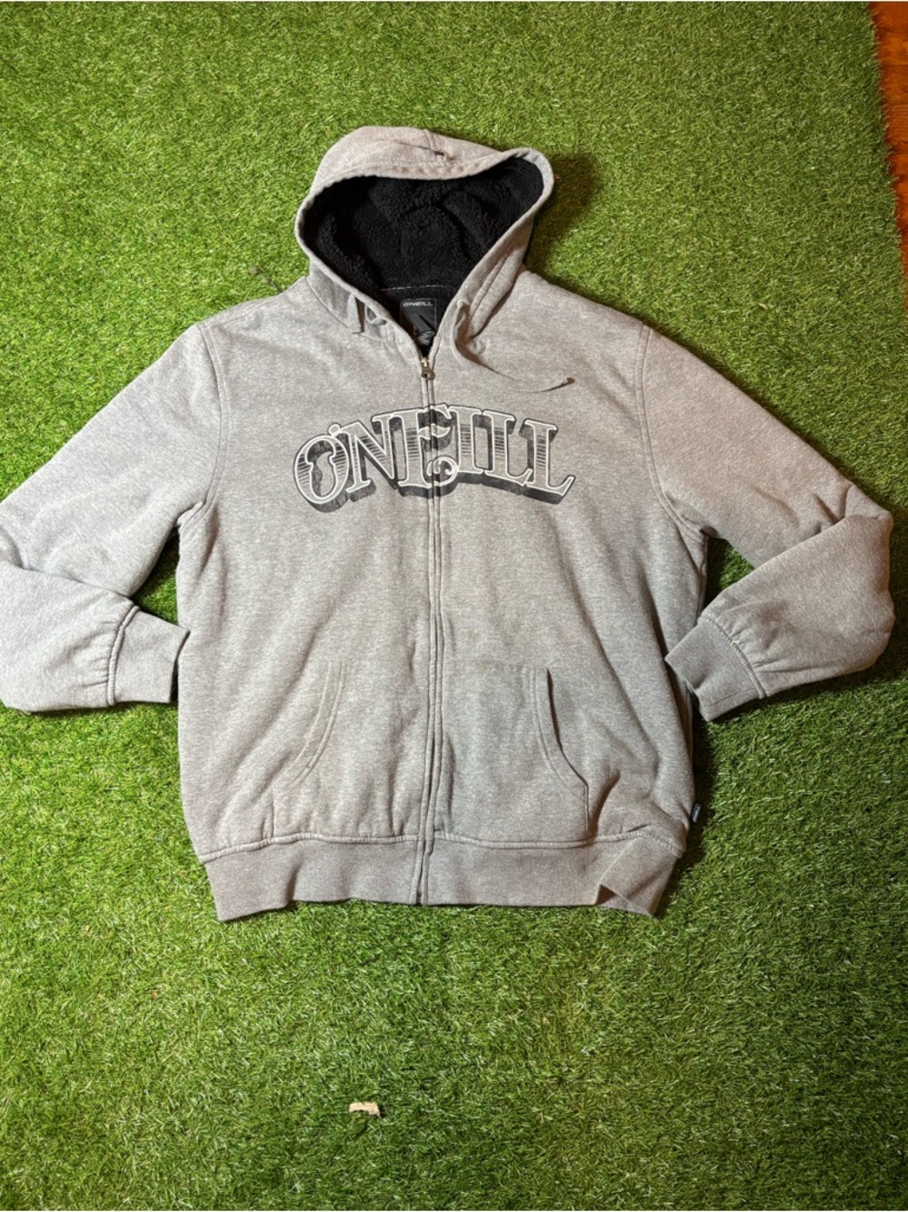 O'Neill Light Gray Zip Hoodie with Black Sherpa Hood